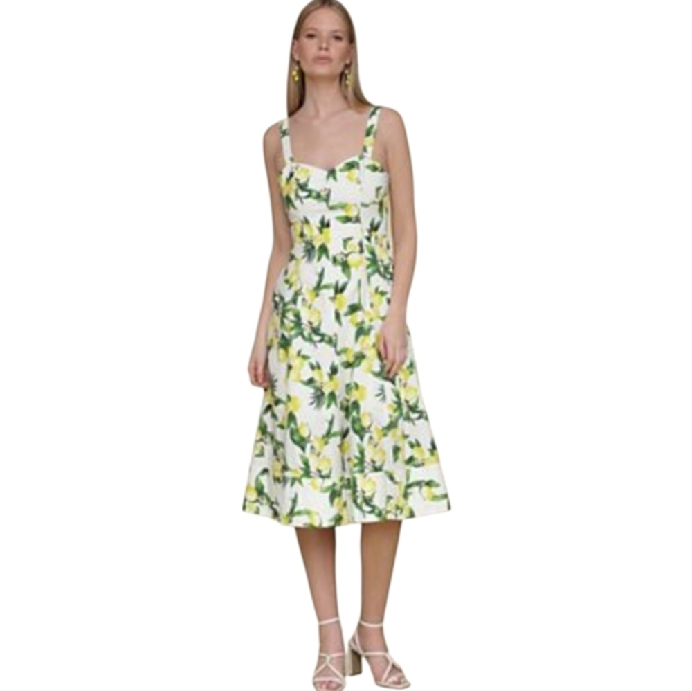 Avec Les Filles Lemon Fit N Flare Skater Rockabilly Midi Dress Size 10 New - Picture 2 of 16